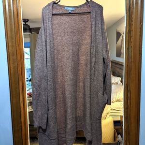 Cardigan, 2X muted pink with grey